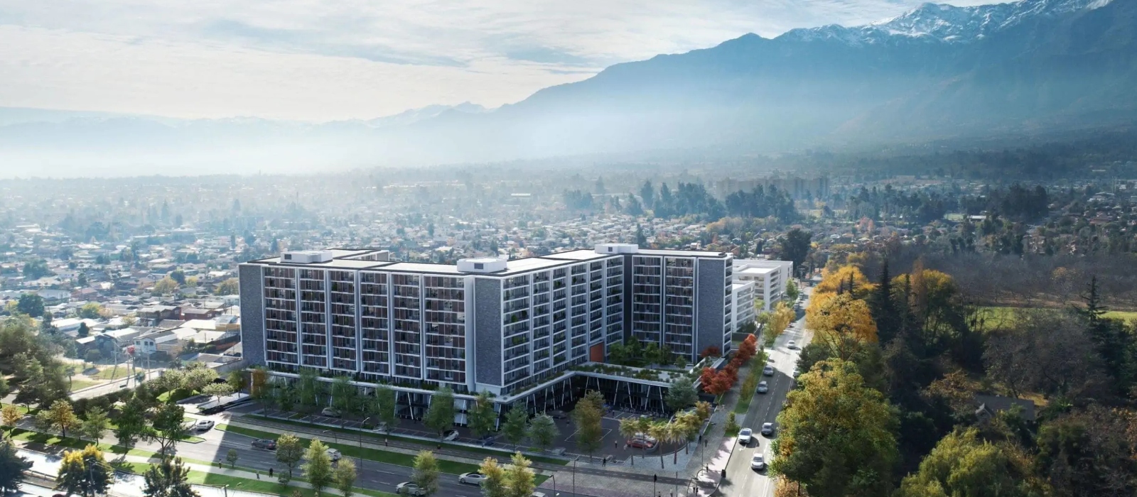 Vista panorámica del proyecto Aliwen ubicado en la comuna de La Florida, Región Metropolitana