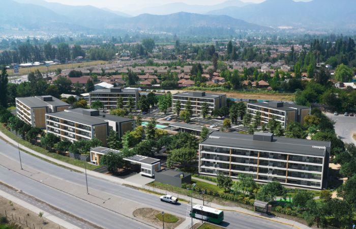 Vista aérea render condominio Piemonte